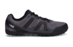 Men's steel gray Mesa Trail II trail running shoe with black and orange accents, right side view