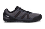 Men's steel gray Mesa Trail II trail running shoe with black and orange accents, right side view