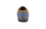 Women's frost gray Mesa Trail II trail running shoe with orange and purple accents, back view