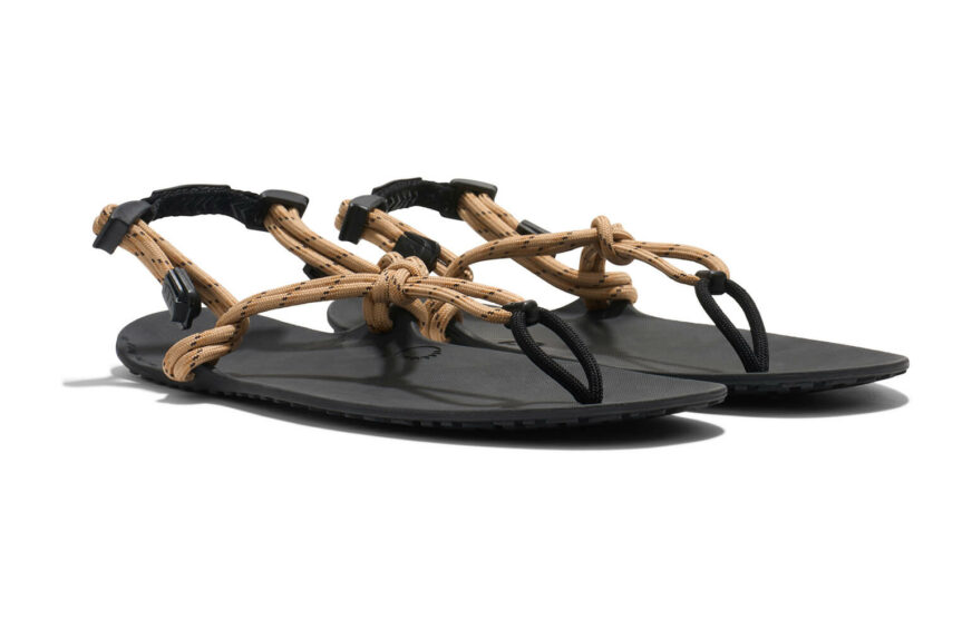 Genesis men's tan and black sandals, angle view